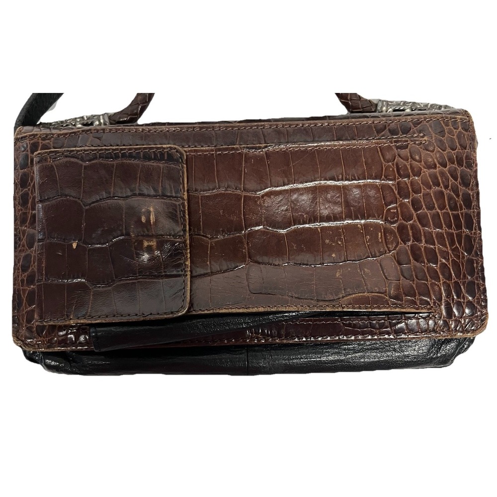 Brighton Brown & Black Croc Leather Crossbody-Shoulder Bag - Picture 3 of 13